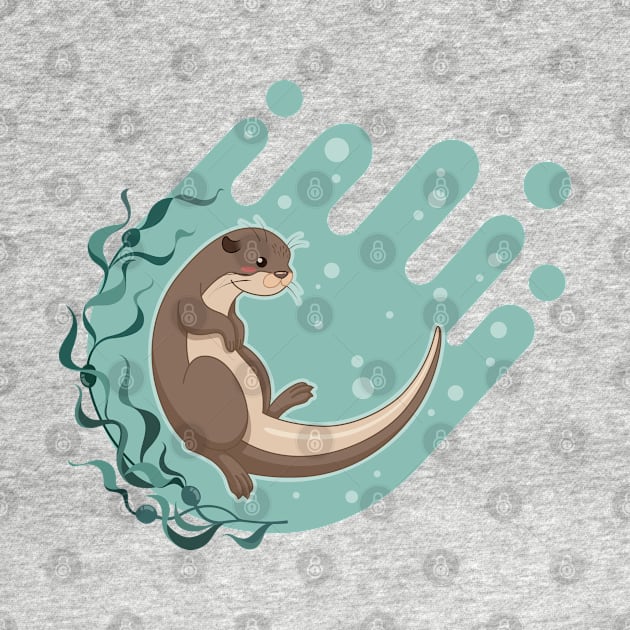 Sea otter floating on water with kelp forest vector illustration by tomodaging